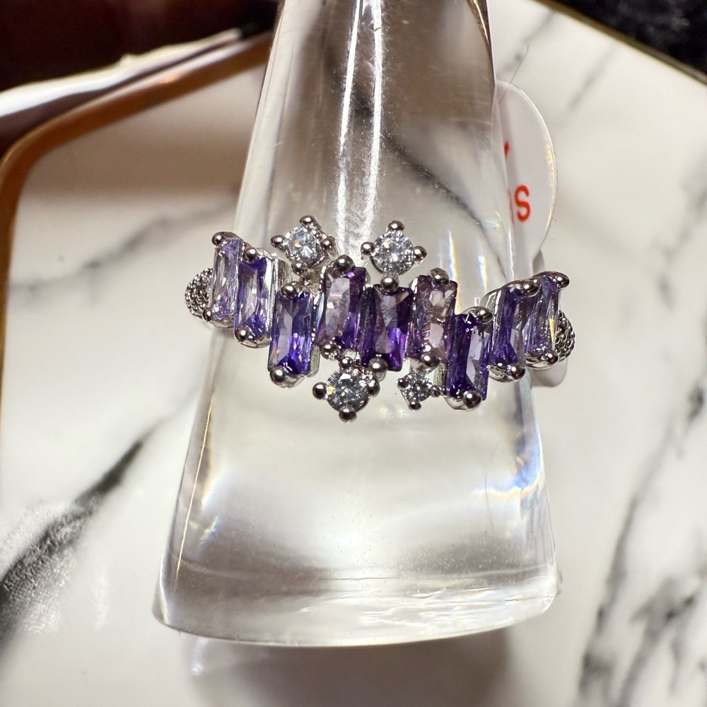 Bomb Party Ring Amethyst Stones Rhodium Plating